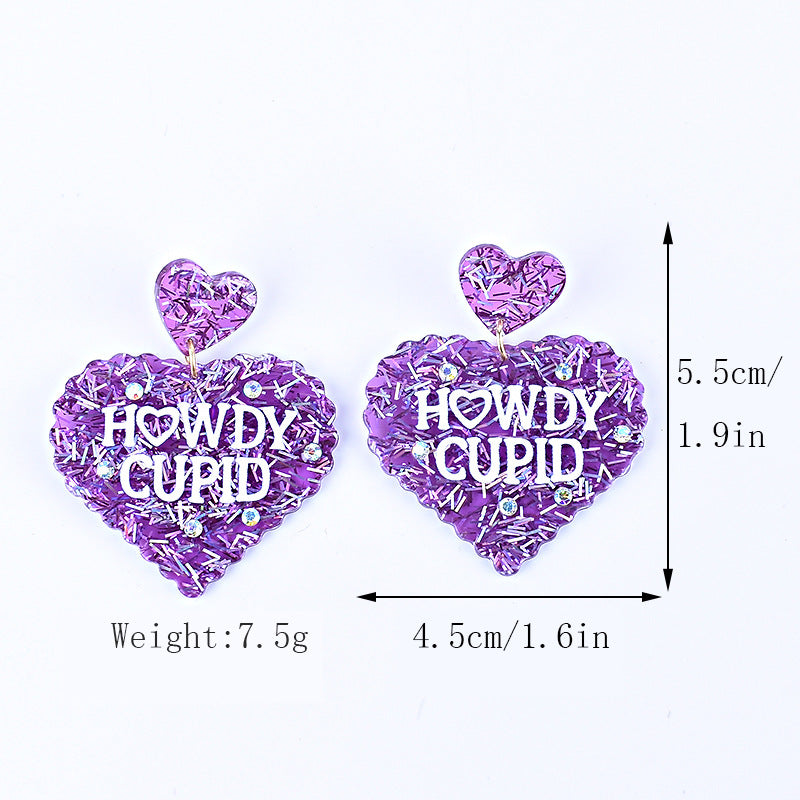 Wholesale New Valentine's Day earrings red pink purple lovely earrings Cupid letter earrings